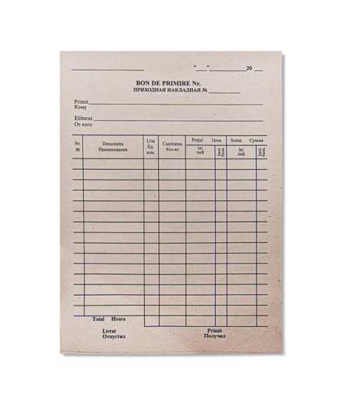 Formular "Bon de primire", hirtie de gazeta, 100 buc